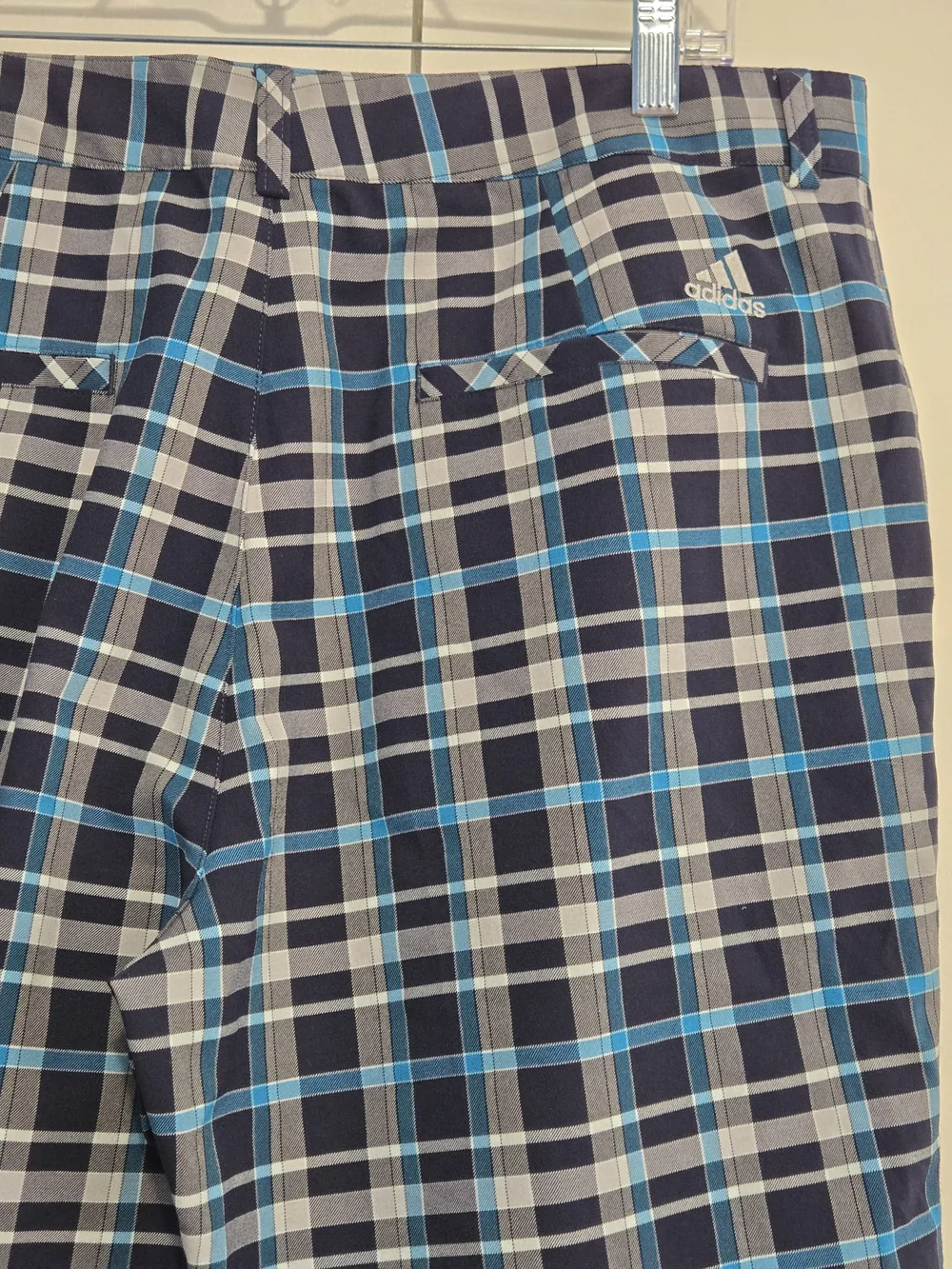 Adidas Plaid Golf Shorts Men's 36 Blue Gray Performance Flat Front